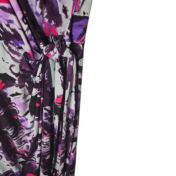 London Times Purple & Pink Abstract Print Sleeveless Wrap Maxi Dress Size 12 - Picture 3 of 5
